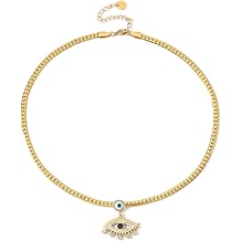 SELENICHAST Evil Eye Necklace Rhinestones Statement Rope Chain Necklace for Women Evil Eye Jewelry Protection Necklace