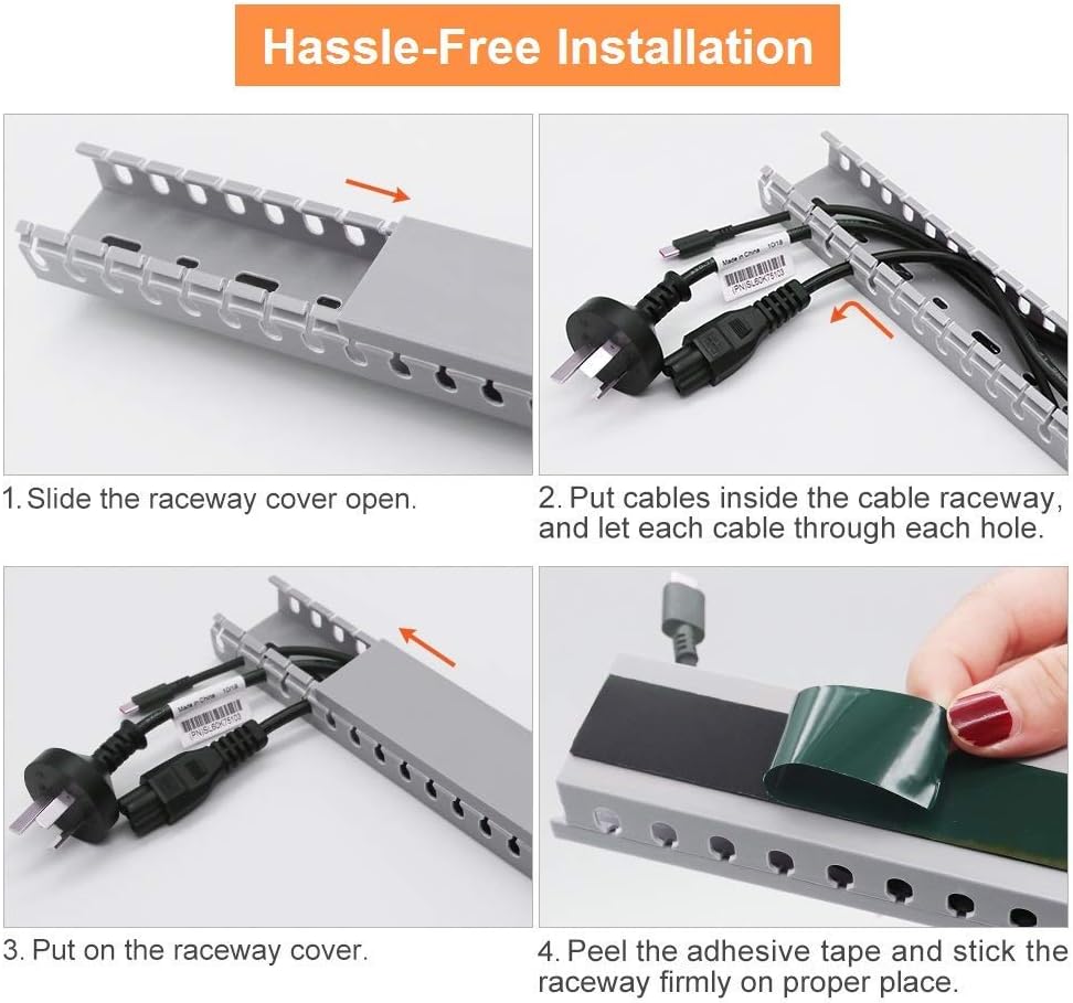 Cable Raceway Kit, 138 inch Open Slot Wiring Raceway Duct with Cover Cable Management System to Hide Under Desk/TV/Computer/Power Cords - 15.4 X 1.6 X 0.8 Inch(LWH) : Electronics