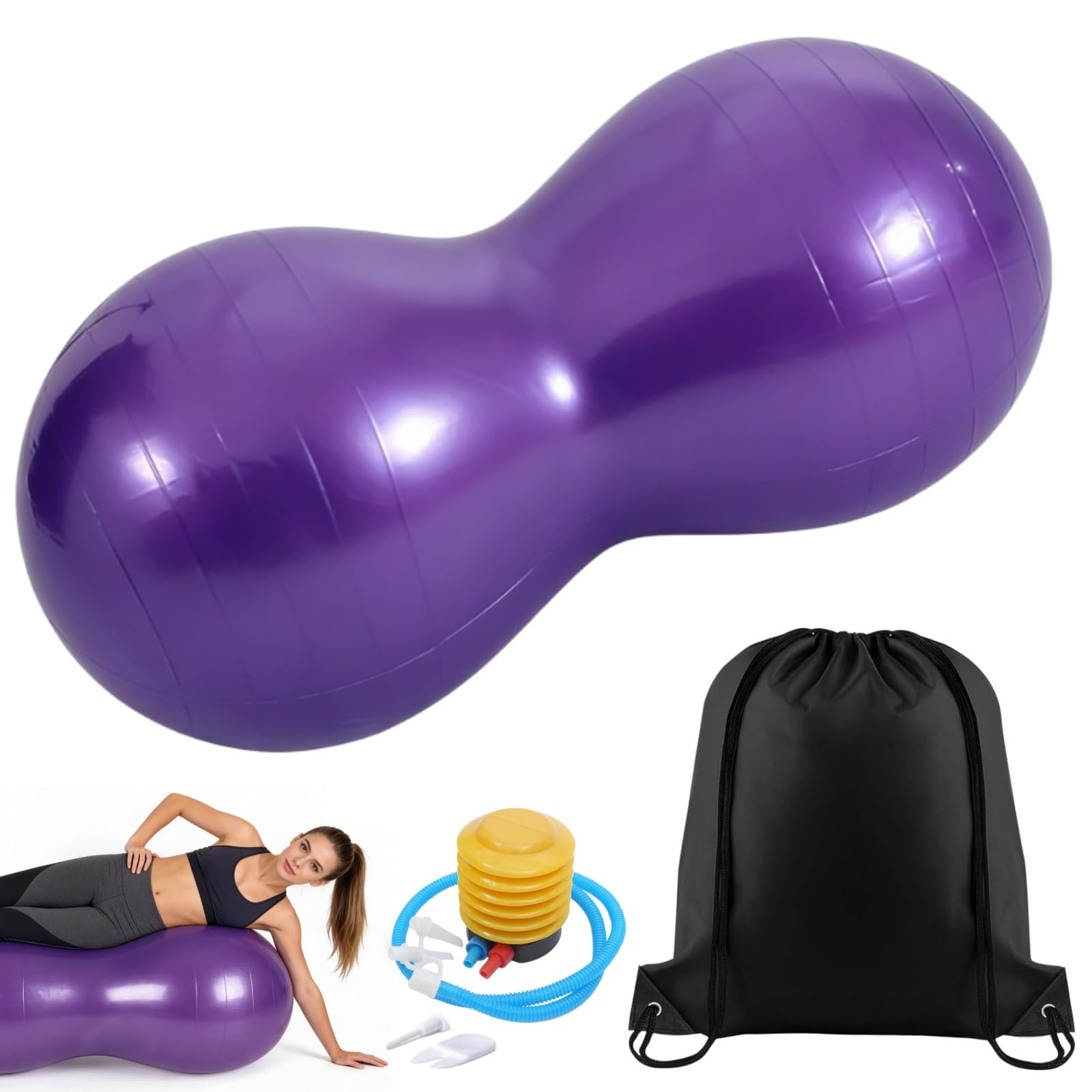 Siocok Peanut Ball Therapy with Pump, Yoga ball, Exercise Ball, Core Training & Balance, Gym ball, Sensory balls, Physio ball, Pregnancy ball, Pilates ball, With Storage Bag (Purple)