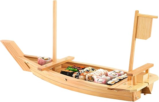 Juexica 28.2 Inch Wooden Sushi Boat Serving Tray, Japanese Pine Wood Sushi Plate for Restaurant, Home, Wedding & Party Decorative Food Display Board for Sashimi & Appetizers Light Wood Color