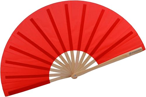 Vista 8 de Abanicos de mano plegables de bambú grandes, color rojo, ventilador KunFu para eventos, bailes, espectáculos, festivales, regalo (todo rojo)