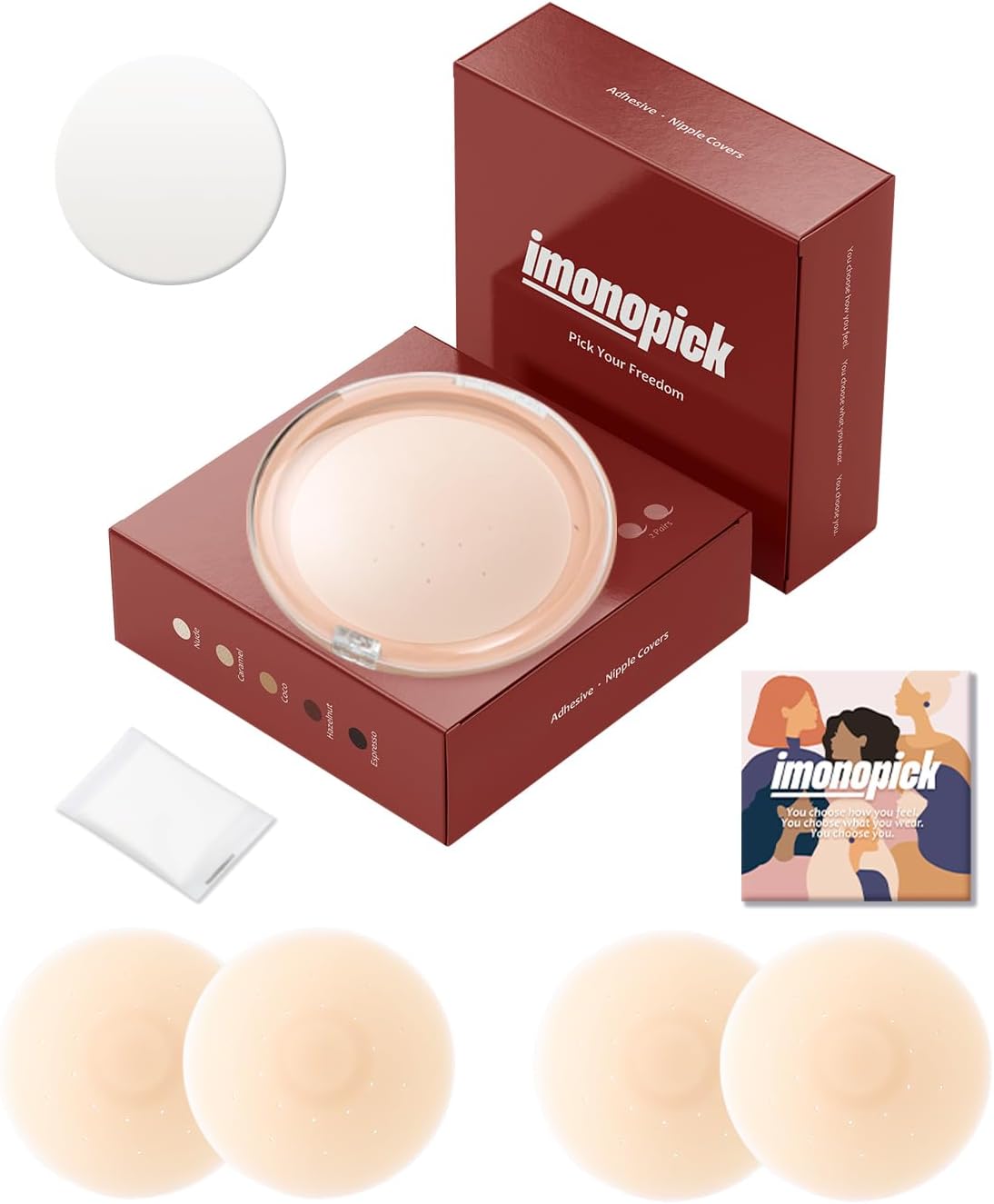 Nipple Covers For Women, 2 Pairs Sticky Bra, Reusable Pasties Nipple Covers Waterproof with Travel Box,Nude Pro