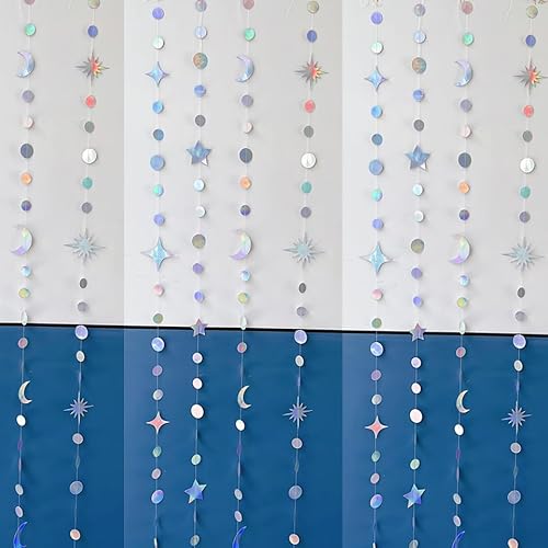 image for KTBANBANNEY 4 Pack Multi Iridescent Party Garland Star&Moon Holographi