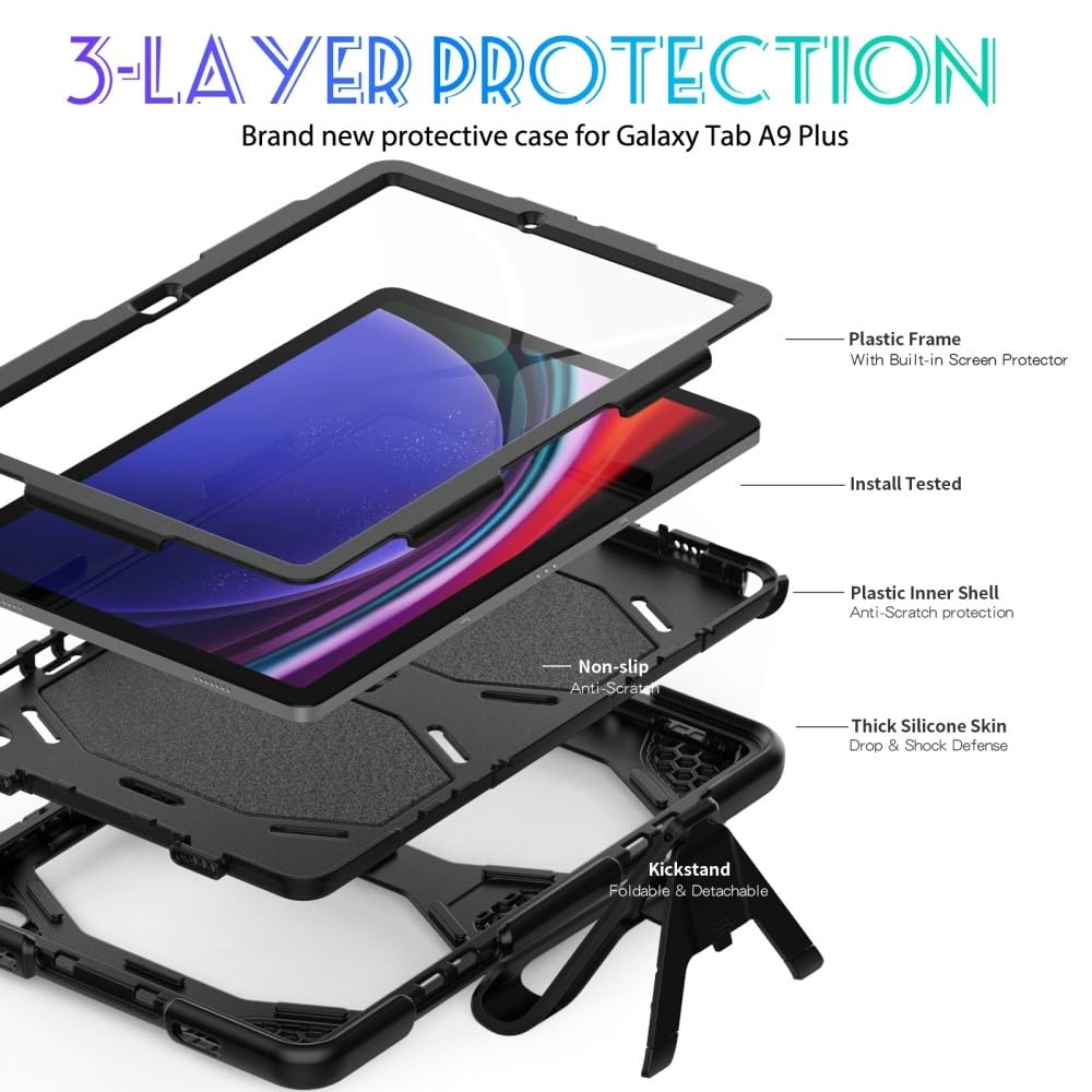 Generic etui kompatybilne z Samsung Galaxy Tab A9 8,7 SM-X110 X115 X117 (kolor: gorący róż) odporny na wstrząsy stojak pełna obudowa twarda silikonowa obudowa