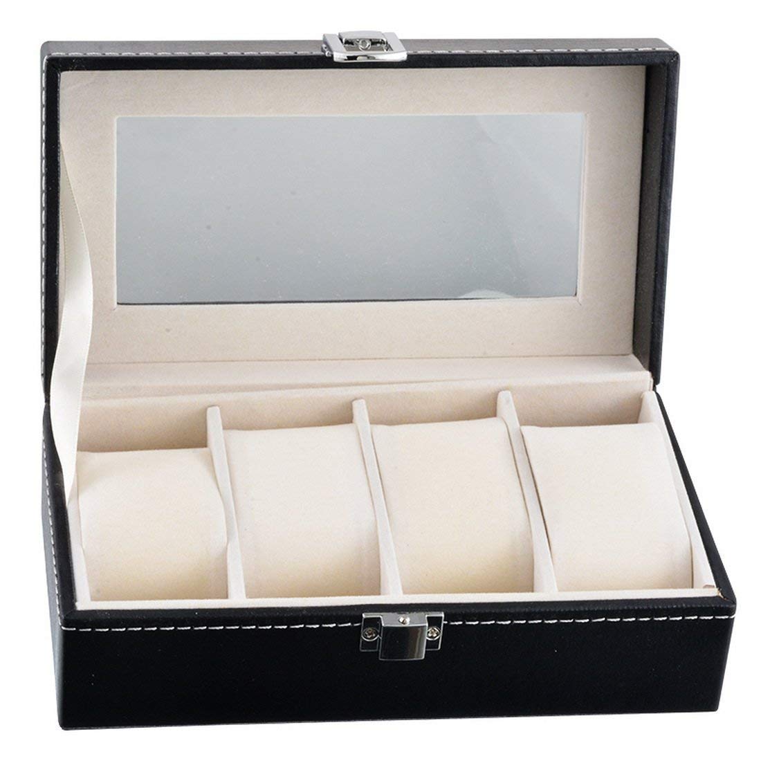 TKG MALLTKG MALL 4 Slots Watch Box Organiser for Men and Women with Glass Display and Leather Coated with Steel Lock