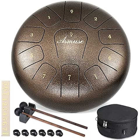 Steel Tongue Drum 11 Notes 10 Inch Asmuse Pan Drum Percussion Instrument with Mallets and Bracket Tonic Sticker Travel Bag Cover