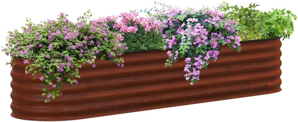 Galvanized Steel Raised Garden Bed Kit for Outdoor Use – Durable Elevated Planter Box with Rounded Safety Edges for Flowers, Herbs and Vegetables