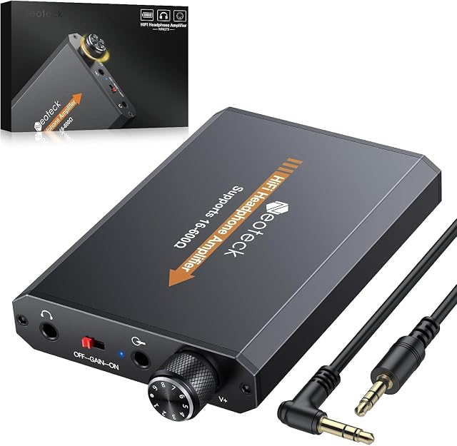 Neoteck 16-600 Ohm Portable Headphone Amplifier,3.5mm Jack Rechargeable Headphone Amp with Volume Control,Two-Stage Gain Switch, Headset Amplifier for Mobile Phone,PC,CD,MP3,MP4 Players-Non-Bluetooth