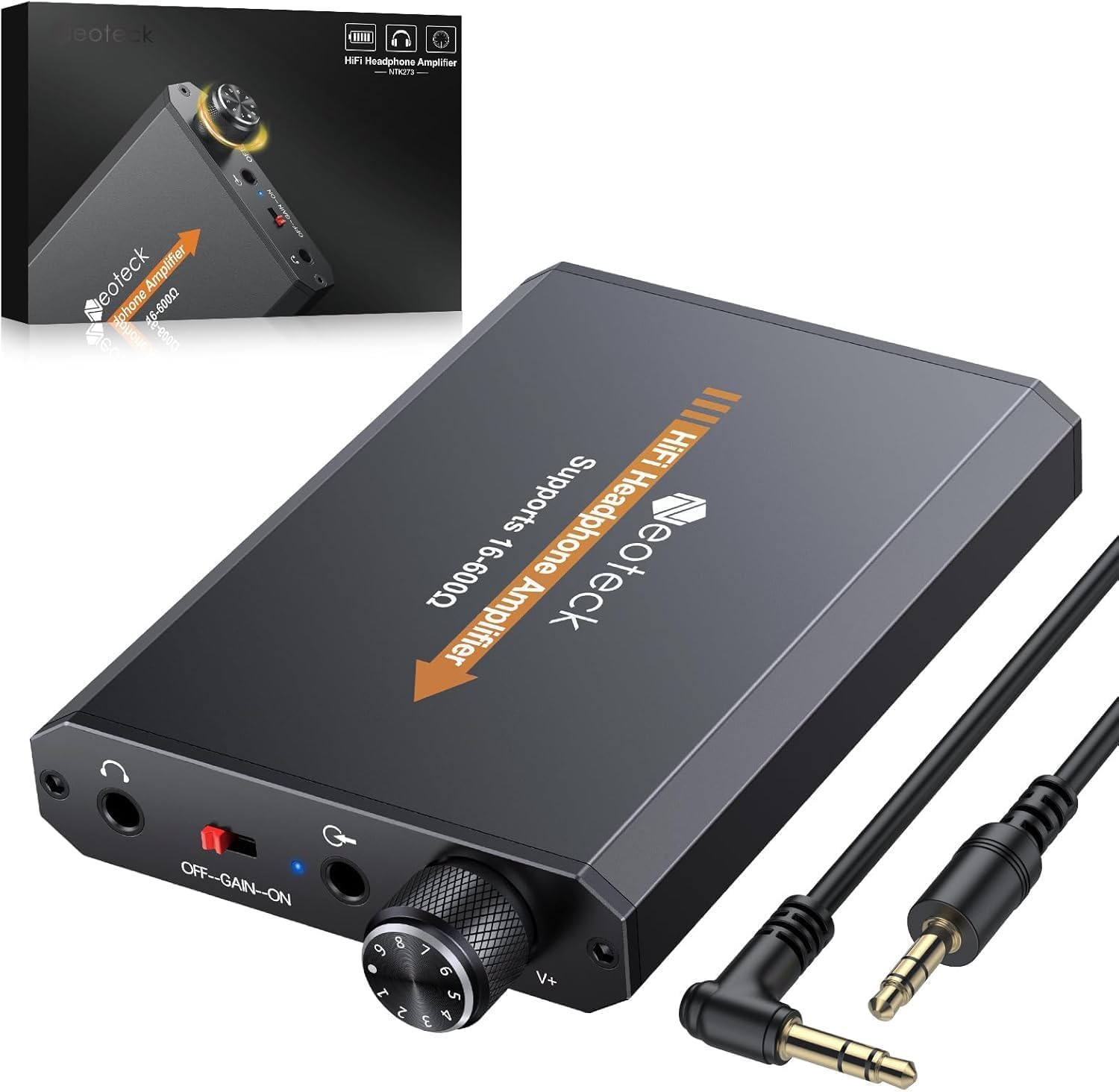Neoteck 3,5 mm Kopfhörer Verstärker mit zweistufiger Verstärkungsschalter 16-600Ω Tragbarer HiFi-Headset-Verstärker, Aluminium-Matte Oberfläche