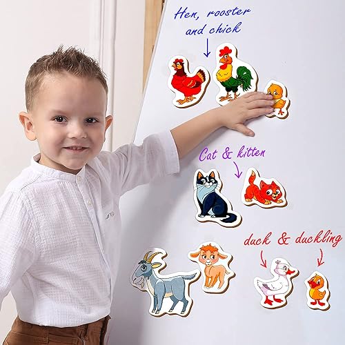 Miniatura 7 de Imanes de nevera para niños pequeños – magdum – 21 imanes familiares de granja para nevera – Lindos animales magnéticos para niños – Imán seguro