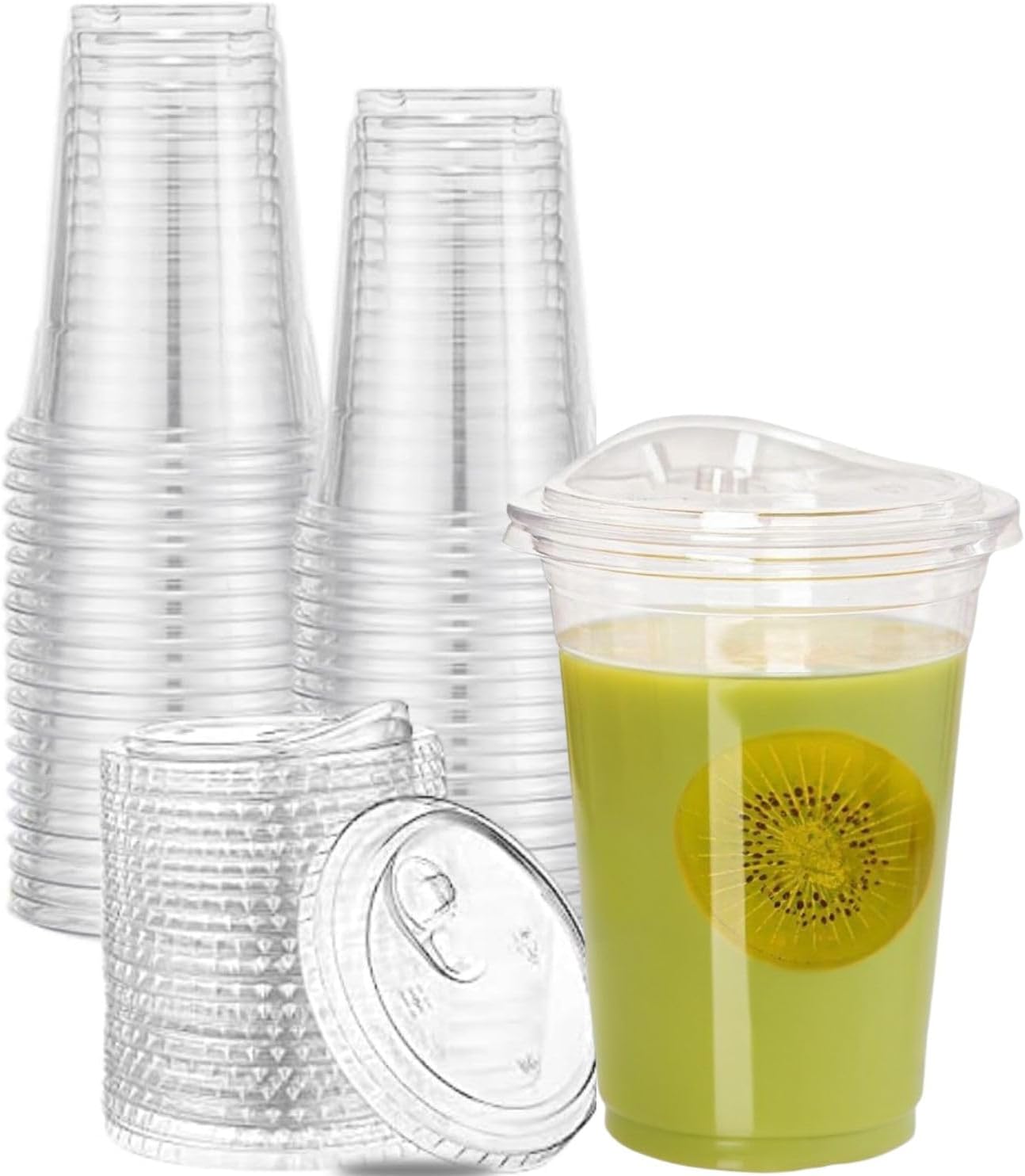 Artpreti 16 oz Clear Plastic Cups with Strawless Sip Lids, Disposable Plastic Coffee Cups with Lids, To Go Cups for Iced Coffee, Smoothies, Soda, or Any Cold Drinks, 25Sets