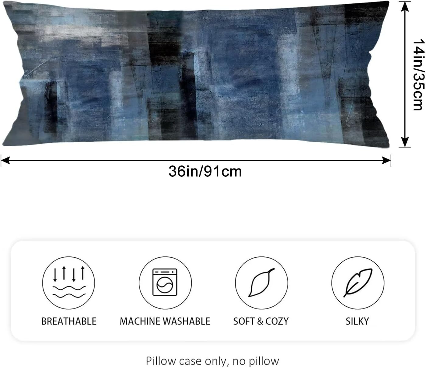 Blue Black Grey Abstract Art Painting Lumbar Pillow Covers 14x36 Abstract Long Body Pillow Cover for Bed,Blue Pillowcase with Envelope Closure Decorative Modern Cushion Cover for Couch,Sofa,Bedding image 2