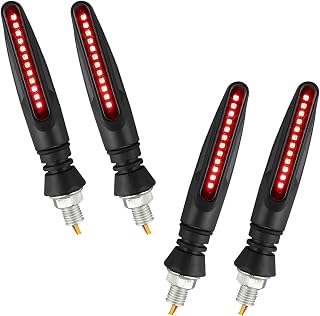 4 PCS Motorcycle LED Turn Signals, Ultra-Bright Flowing Blinker Indicator, 12V Daytime Running and Brake Lights, Universal for Motorbike Scooter (Red)