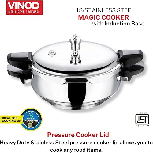 Miniatura 5 de Vinod Magic - Olla a presión inteligente 3 en 1 de acero inoxidable de 5.5 litros  Base de 0.197 in de grosor  Cocina todo en uno con colador y tapa