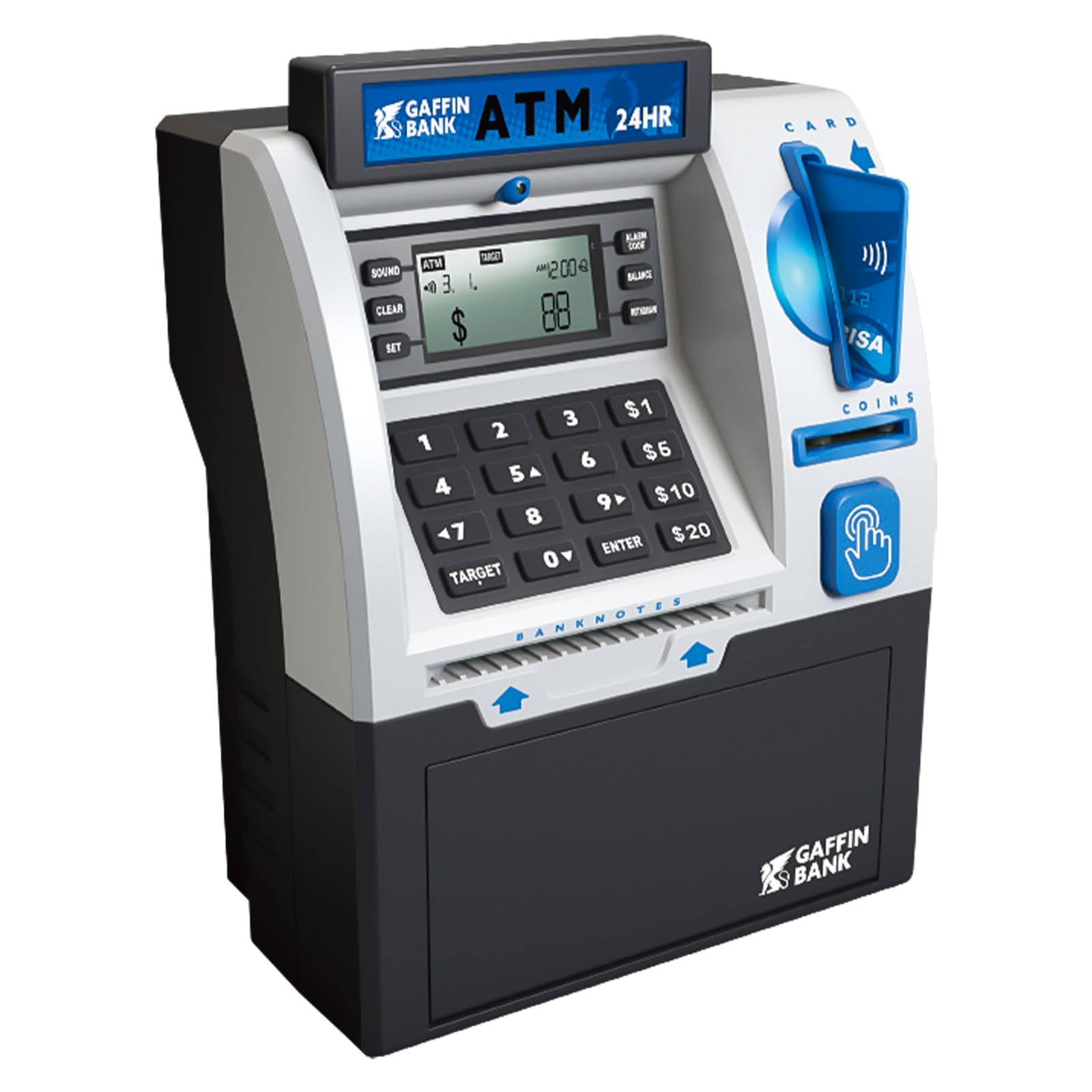 Roadtime ATM Hucha, Mini Cerdo ATM, Caja de Ahorro para Monedas y Billetes, Cofre Reutilizable, Guardacambios con Tarjeta de Débito, Caja de Ahorro Inteligente con Contraseña