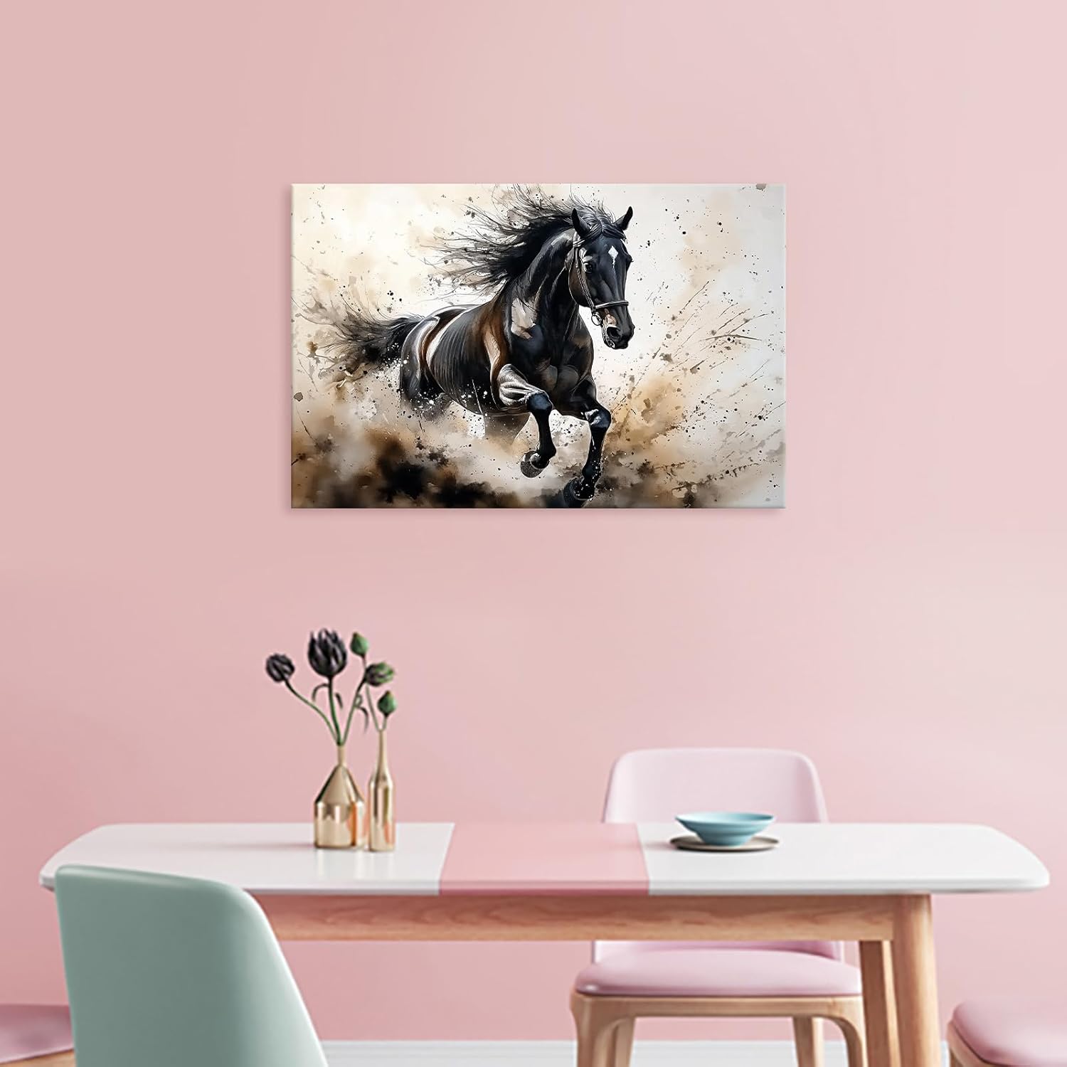 Azatyam Running Horse Wall Art Animal Picture Vintage Western Equestrian Canvas Prints Watercolor Wild Horses Paintings Modern Rustic Room Decor for Living Room Bedroom Bathroom Office 12" x 18"