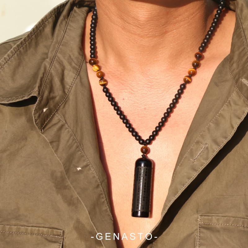 Black Obsidian Necklace Tiger Eye Gemstone Beads Crystal Stone Pendant Healing Chakra Mala Spiritual Necklace for Men Women2
