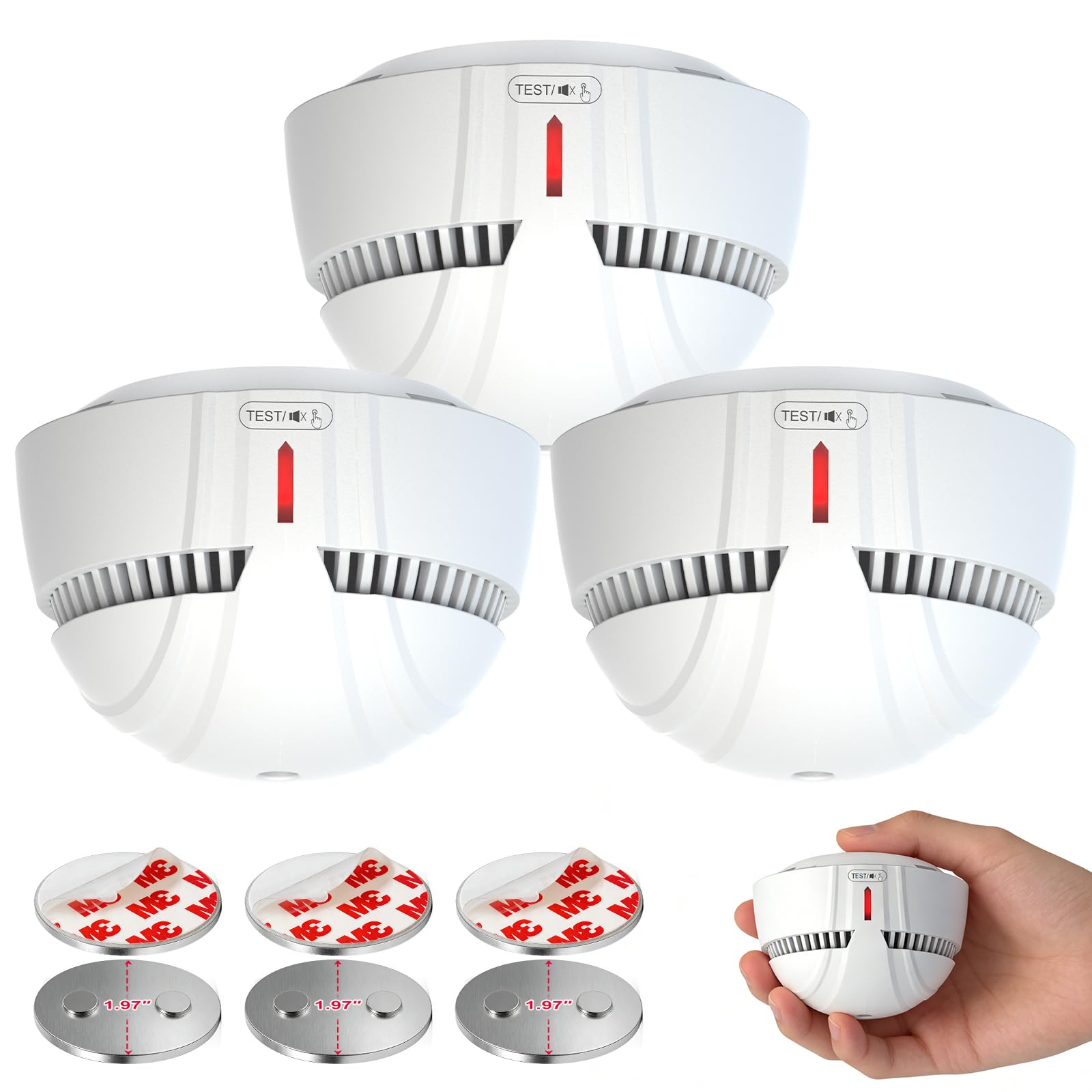 Daytech Smoke Alarm for Home,10-Year Battery Fire Alarm with Magnetic Mount,Mini Style Smoke Detector Conforms to EN 14604 Standard,LED & Silence Button,Fire Detector for Home Caravan Office 3 PACK