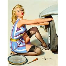 Beautiful Woman Shows Legs While Changing Tire 8.5x11 Photo Print Gil Elvgren Car Pinup Cheesecake