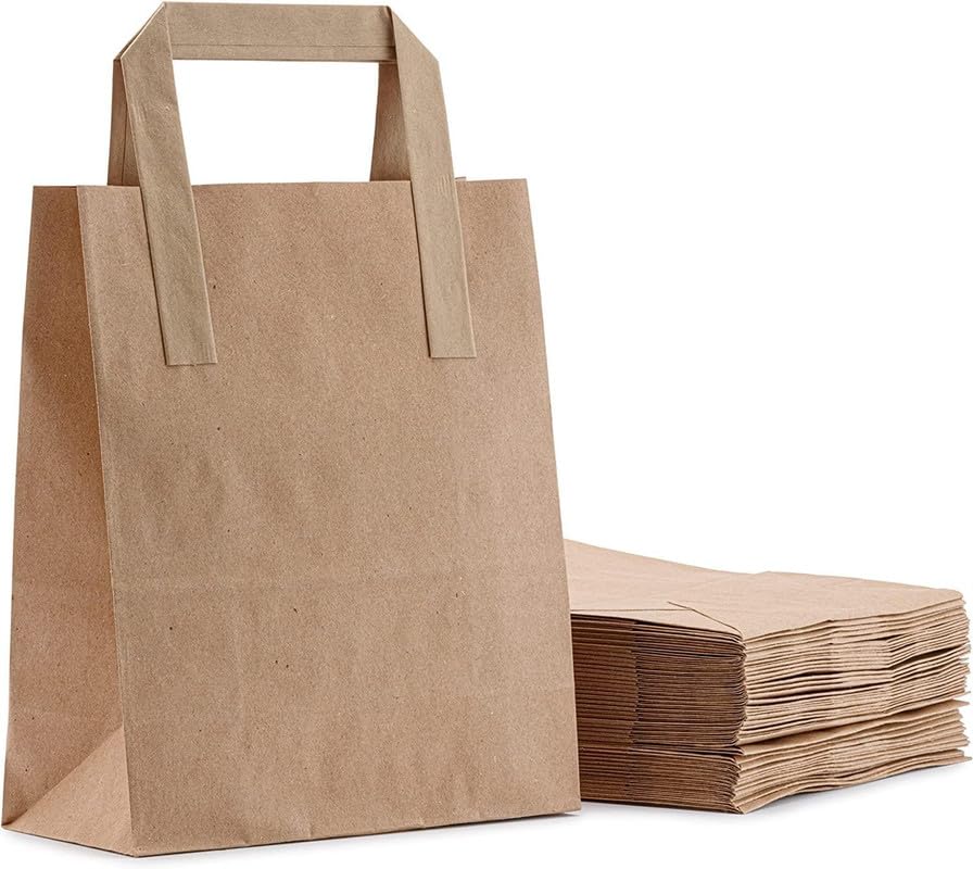 Brown Kraft Paper Bags with Handles – (Large 12 x 10 x 5", 500 Pack) Durable, Biodegradable and Recyclable | Perfect for Takeaway, Shopping, Retail, and Gifting