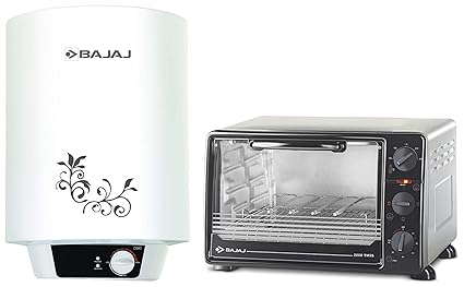 Bajaj New Shakti Neo 25L Vertical Storage Water Heater (Geyser 25 Litres) & Bajaj 2200 TMSS 22 Litre Oven Toaster Griller (22 litres OTG) with Motorised Rotisserie & Body, Black & Silver