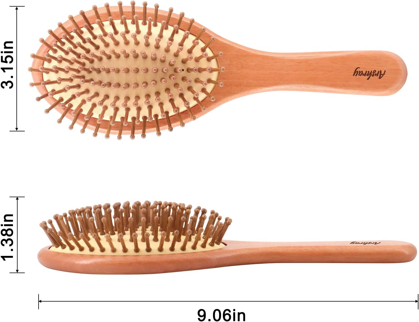 Natural Wooden Hair Brush – Ergonomic Handle, Soft Cushions for Gentle Detangling, Promotes Scalp Circulation