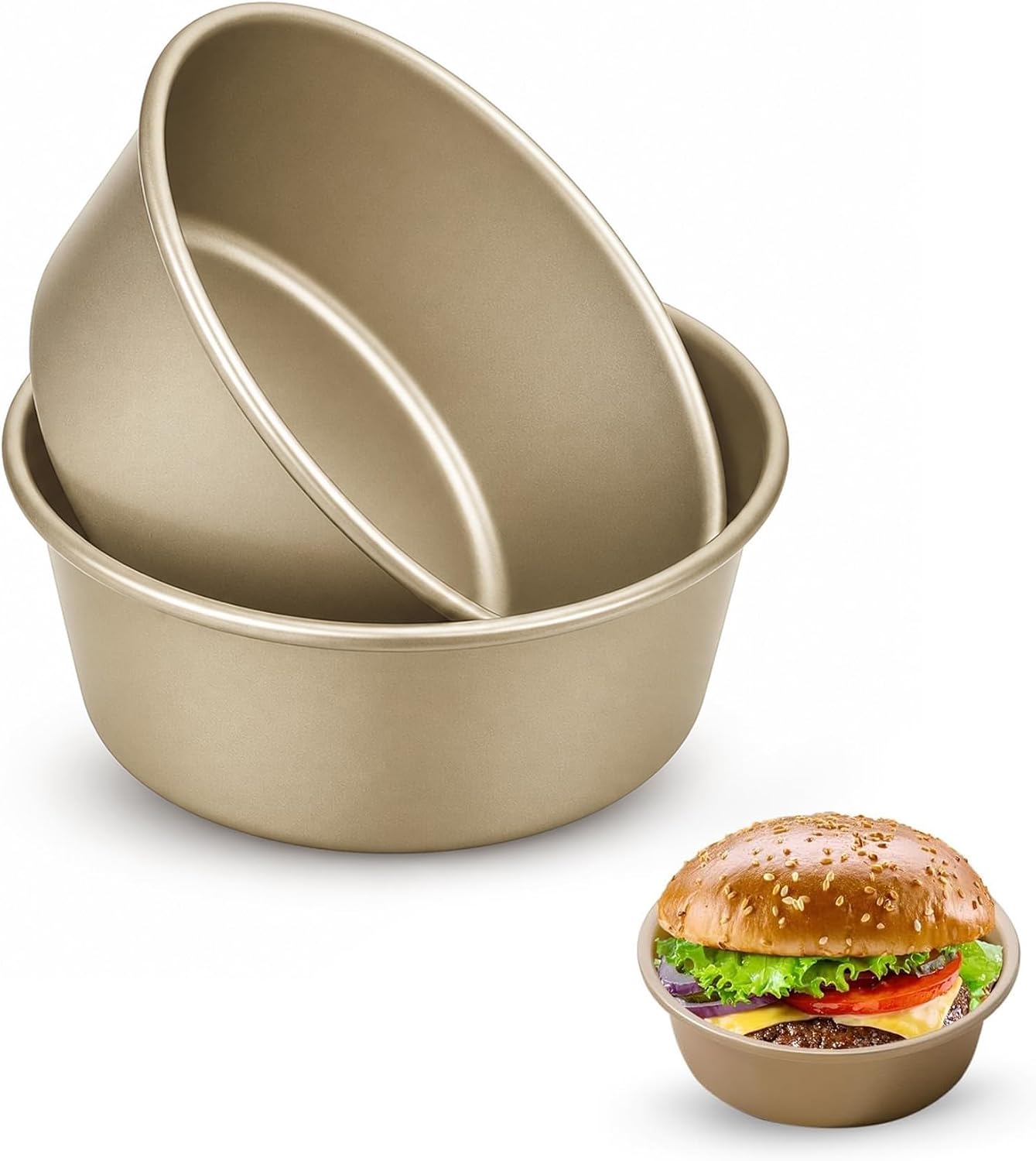 4 Inch Mini Bread Hamburger Bun Molds Mini Pie Pan Tart Tins Cupcake Pan Air Fryer for Baking-2SETS
