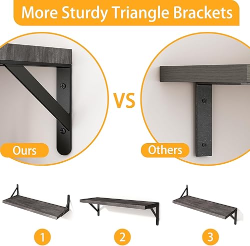 Miniatura 3 de YGEOMER Estantes flotantes para pared, diferentes tamaños, estantes de pared grises desgastados para sala de estar, baño, dormitorio, cocina,