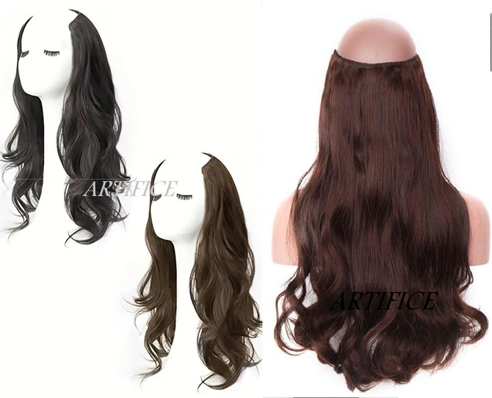 Image of Artifice 5 Clip Curly Wavy Hair Extension Natural Looking Synthetic Thick Hairs for Any Event Clip In For Styling Women and Girls 26 INCH MAROON With BROWN