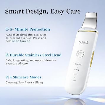 GUGUG Skin Scrubber Face Spatula Skin Spatula Pore Cleaner Blackhead Remover Tools for Facial Deep Cleansing-4 Modes -White