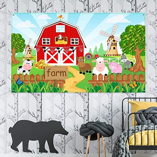 Farm Animals Theme Party Decorations, Farm Animals Barn door Backdrop Banner for Children baby shower Birthday Party Supplies, Farm Animals Scenic Background Photo Booth Banner, 72.8 x 43.3 Inch