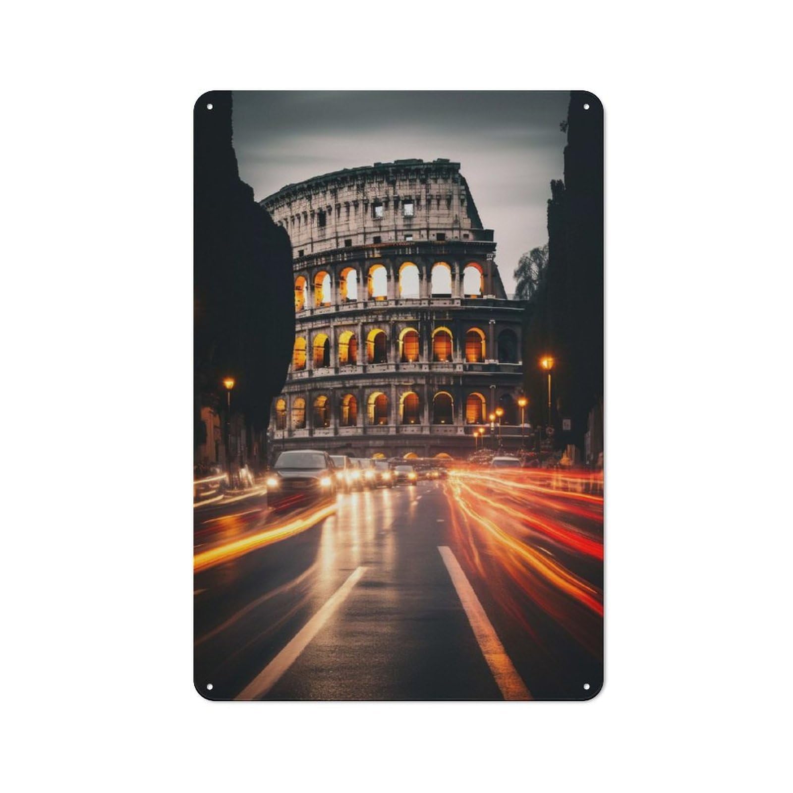Garage Style Metal Wall Sign 30x20cm Featuring Colosseum Rome Italy, Garage Wall Decor for Garage, Hobby Room, Office Or Man Cave