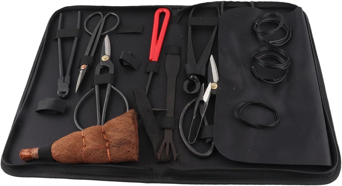 Professional 5 Piece Bonsai Tools Set, Carbon Steel Pruning Shears, Leaf Trimmer with Carry Pouch, Rake Branch Cutter Complete Bonsai Tree Care Kit for Beginners, Experts