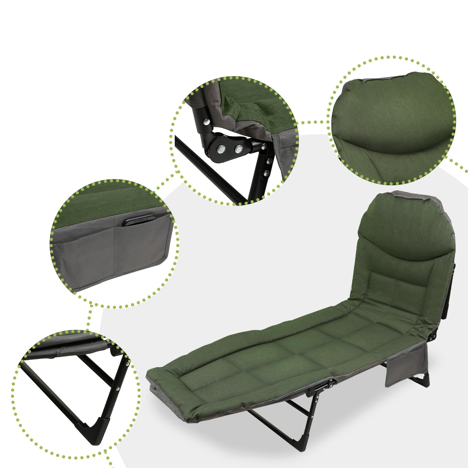 Karpfenliege Angelliege Campingliege Feldbett Klappbar mit Aufbewahrungstasche Fischerliege bis 150kg Karpfenliegen für Outdoor, Camping, Angeln und Gärten Grün