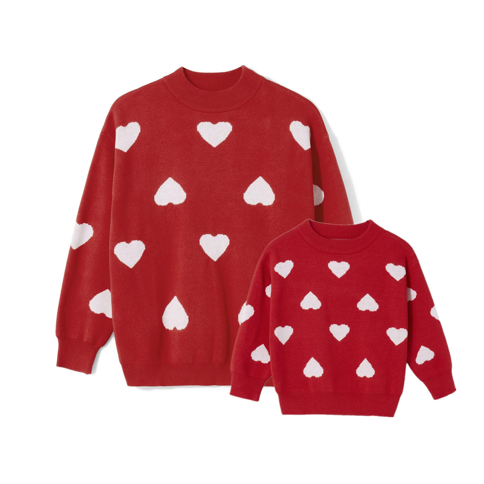 Mommy and Me Matching Sweaters Outfits Heart Graphic Sweater Family Matching Clothes Long Sleeve Pullover Tops