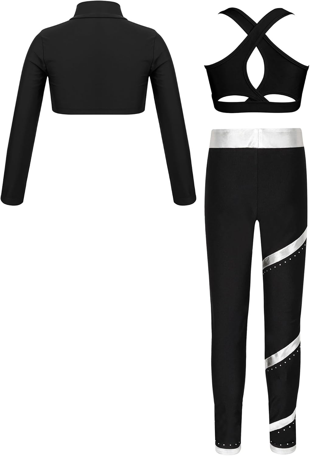 Kids Girls Sports Bra Turtleneck Long Sleeve Crop Top with Leggings Set Dance Gym Yoga Running Active Outfits