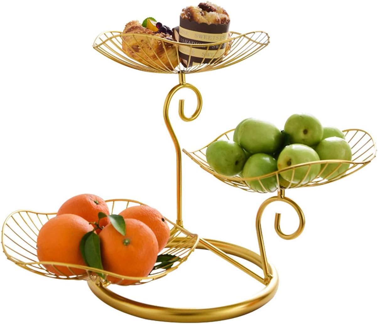 3-Tier 19 Inches Gold Metal Cupcake Dessert Basket Stand, Cake Snack Scones Crackers Fruits Appetizers Pastry Tiered Platters Serving Tray for Tea Party, Bridal Shower (Gold Lotus Leaf)