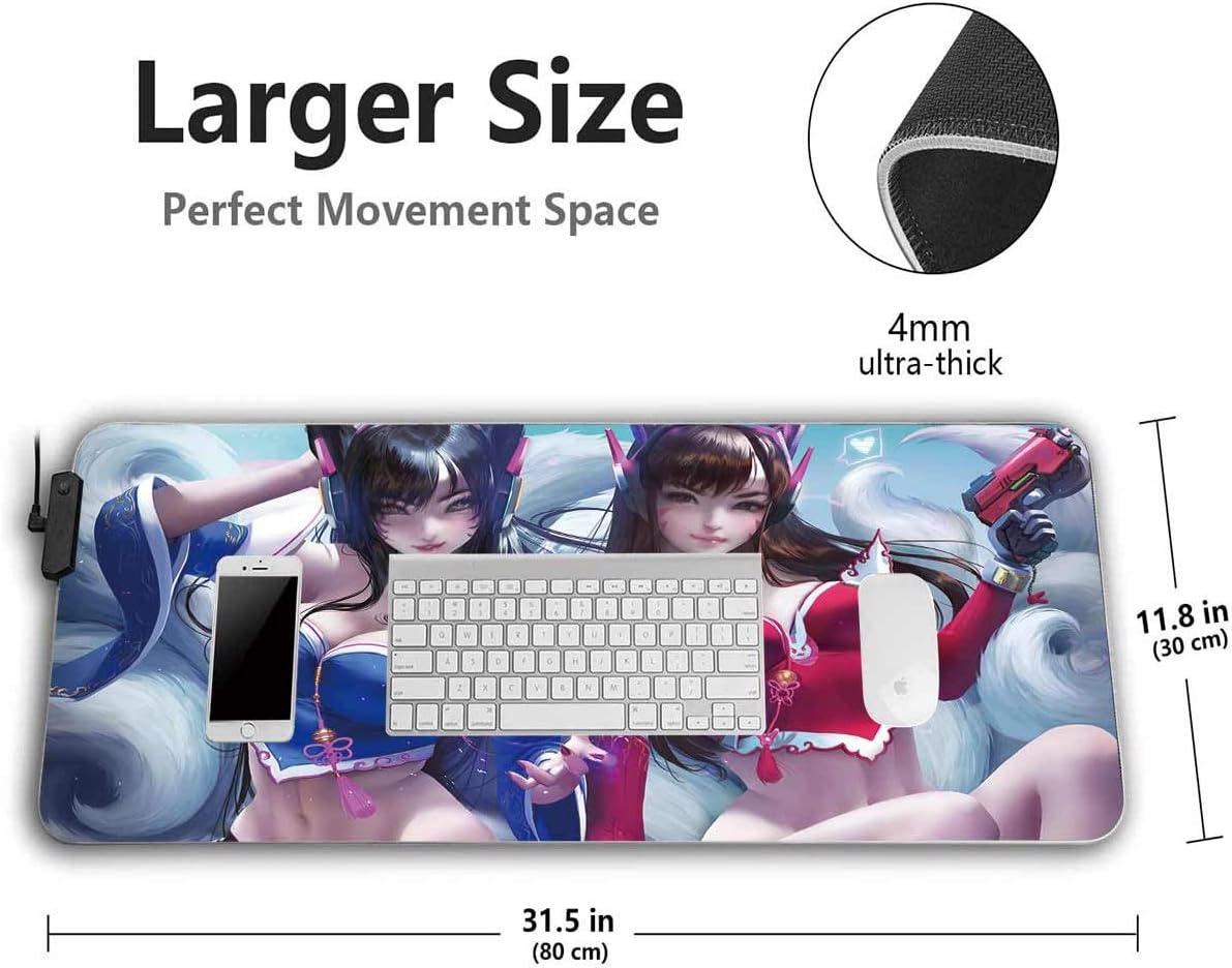 Up To 50% OFF RGB Mouse Pad Girls,Mousepad with Non-Skid Rubber Base and 12 Lighting Modes,Smooth Gaming Surface,4mm Thick,Glowing LED Extended Large Mouse Mat for Gaming and Office 11.8x31.5 inch