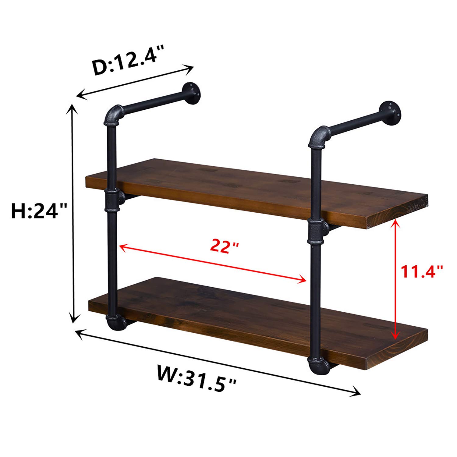 Ivinta Industrial Pipe Shelving Wall Mounted 63 inch Rustic Metal