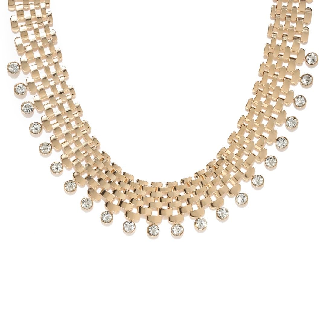 GIRISA Alloy Golden Glossy Statement Choker crystal studded Necklace for Women with Chain 001 (B0CWFBYW2V) Amazon Price History, Amazon Price Tracker