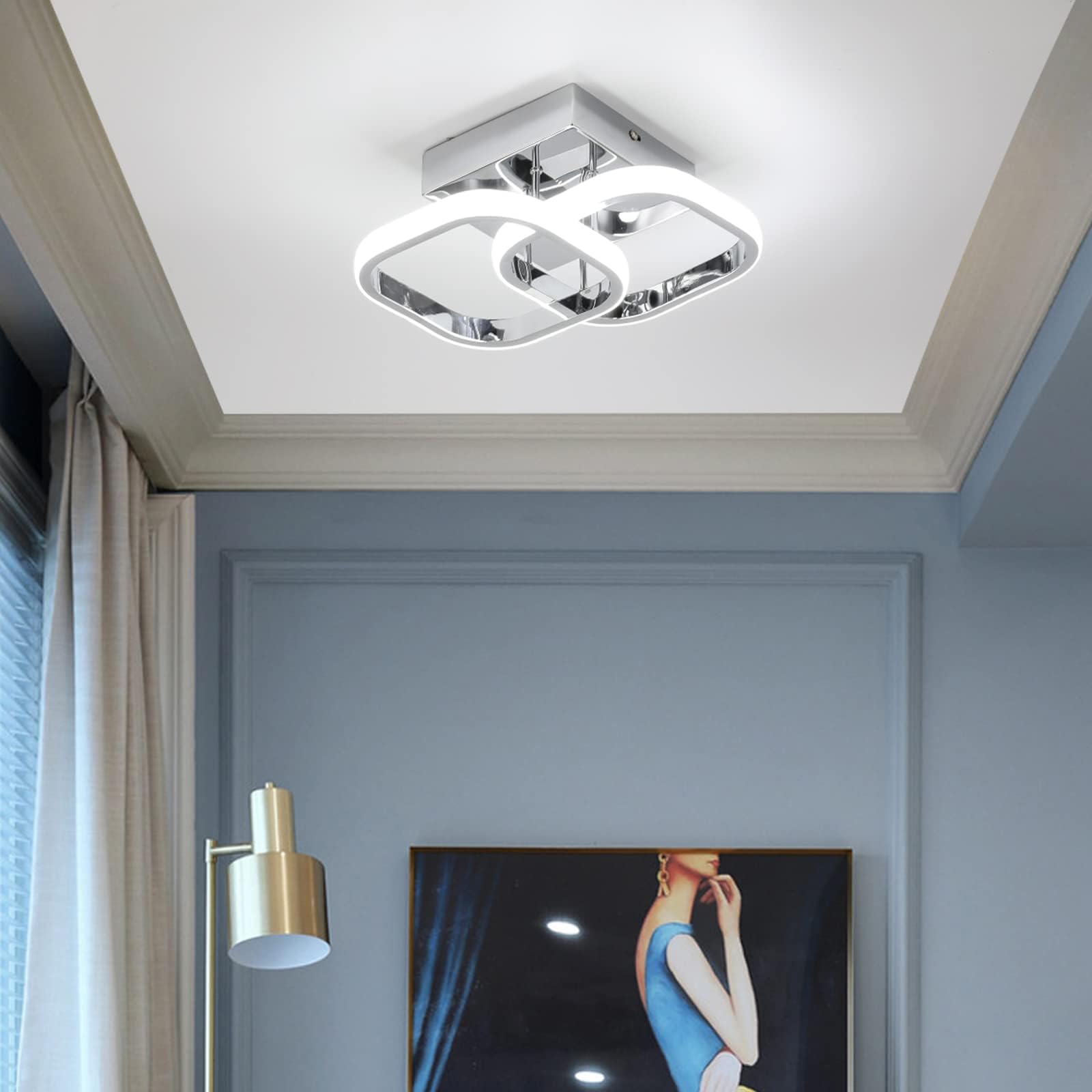 EIDISUNY LED Ceiling Light Modern Ceiling Lamp Silver Square Simple Ceiling Light Fixture LED for Corridor Kitchen Stairs Hallway Study Room Bedroom Living Room - Image 4