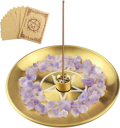 Tirmanaz Soporte de incienso 5 en 1 para palos, soporte para quemador de incienso con piedra de cristal curativo, soporte de incienso para palitos