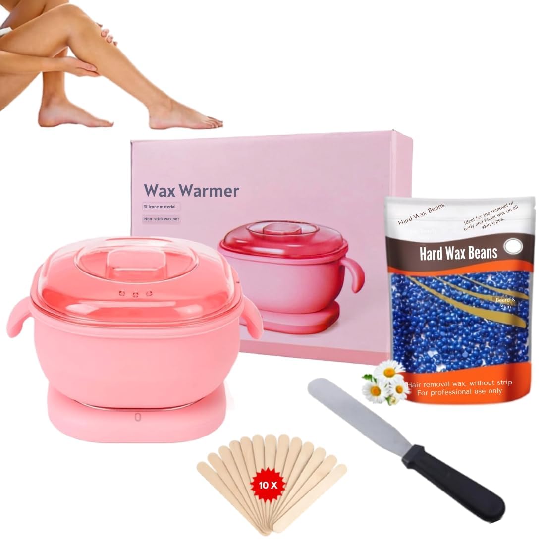Wax Heater For Womens, Waxing Kit for Women Stripless Waxing Formula for Face & Body Ideal for Hands, Back, Legs, Underarms, Bikini, Intimate Area Professional Wax Kit for Women (Pink Silicon Wax Heater)-image-46