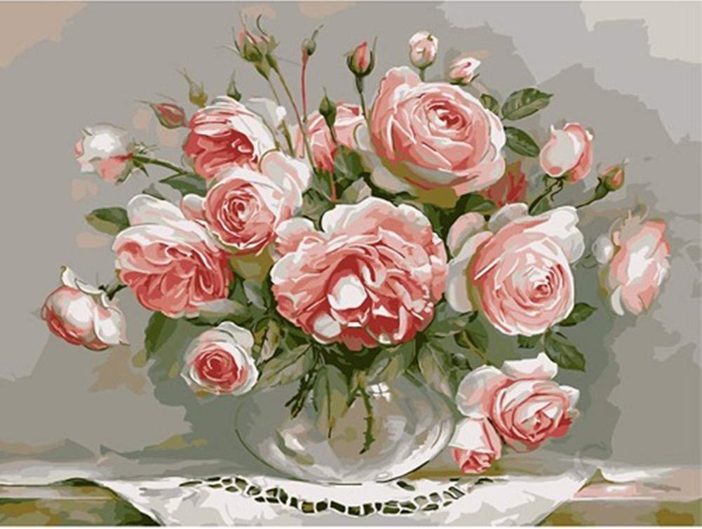 Yeesam Art Malen Nach Zahlen Kit – 'Booming Red Flowers', 40,6x50,8 Cm, Mit Acrylfarben & Pinseln, Optional Mit Rahmen