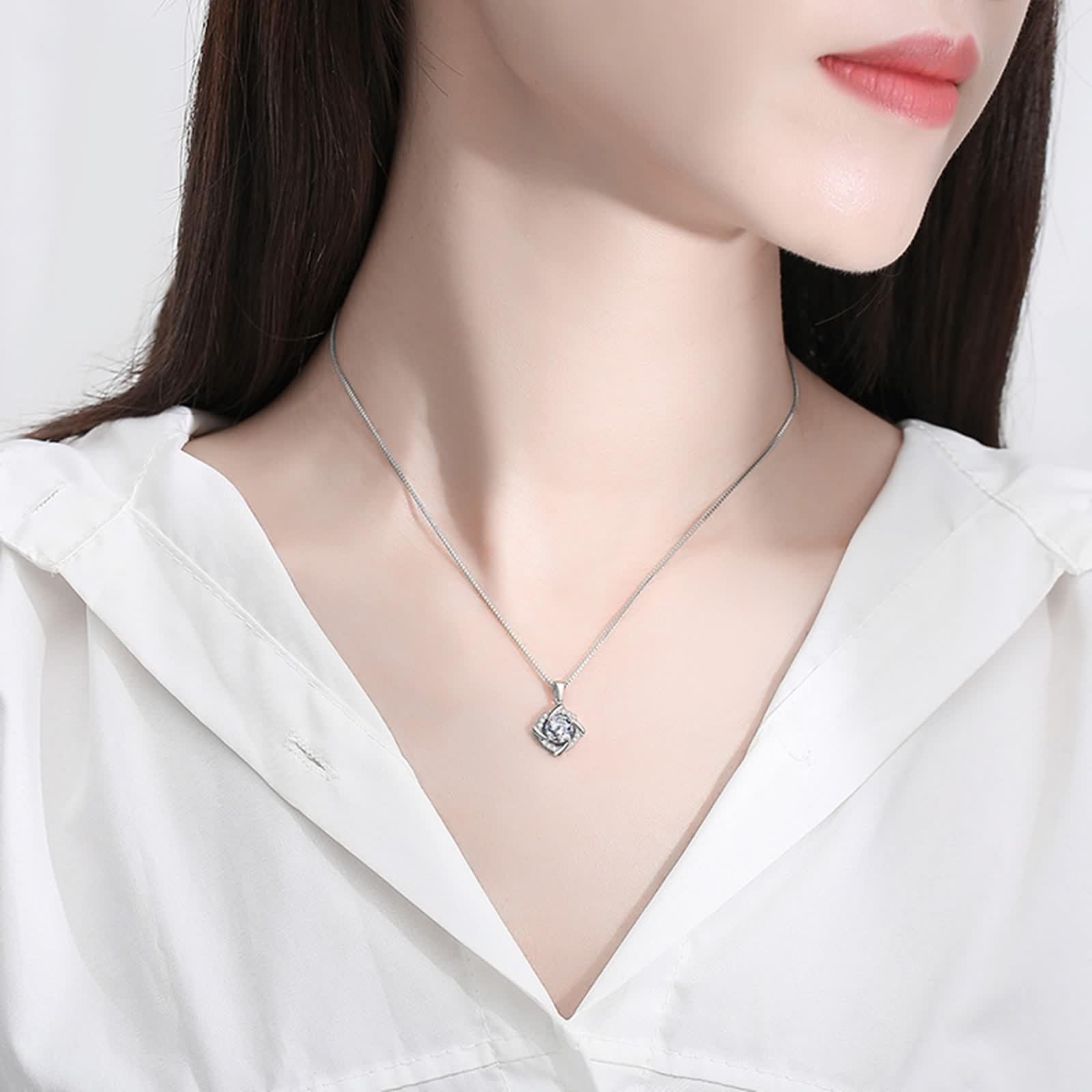 Collana Moissanite Donna, Collana Lunga con Ciondolo Catenina Gioielli Vero Oro Bianco 9K/14K/18K Forma Del Mulino A Vento 40+5cm
