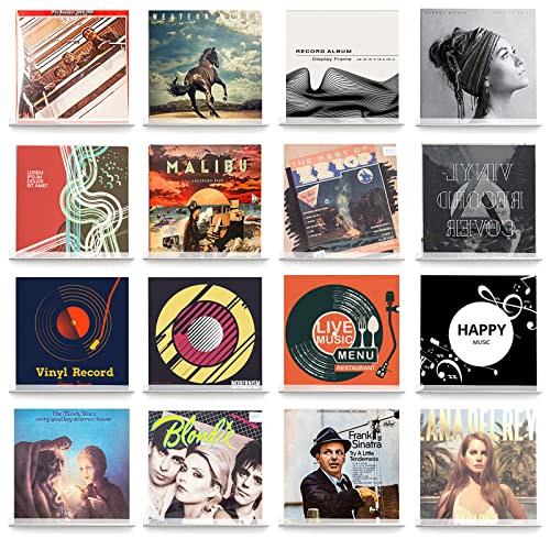 Giyiprpi 16 Stück Vinyl Schallplatten Wandhalterung, transparenter Acryl-Album-Schallplattenhalter und LP-Display-Rack, schwimmende Regale mit Schrauben Zubehör-Transparent