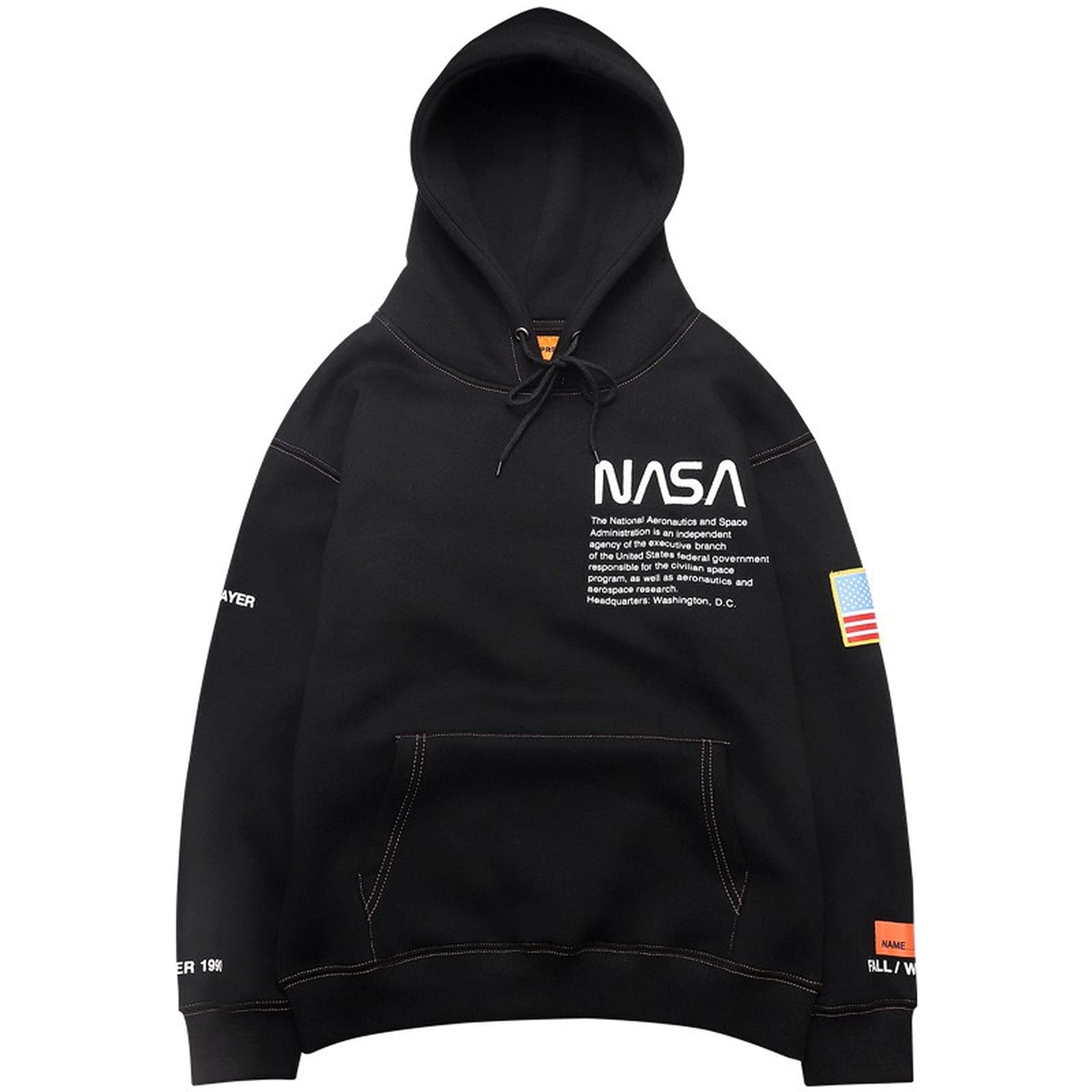 BNTITKG NASA Hoodie Creative Letter Print Men's and Women's Fleece Sweater Unisex Drawstring Sweatsh