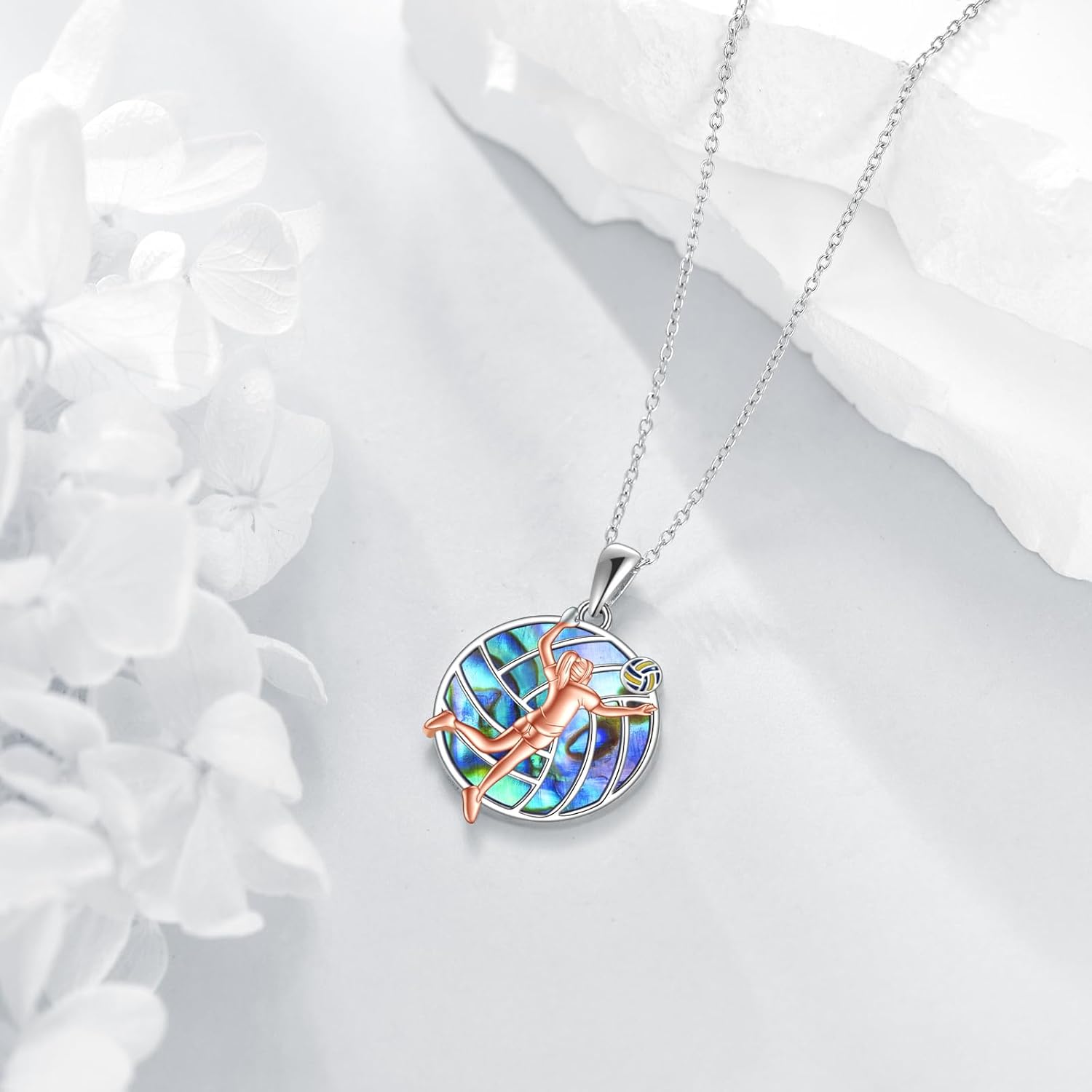 CRMAD Volleyball Gifts Necklace for Players Sterling Silver Abalone Shell/Crystal Sport Inspirational Jewelry for Women - Image 5