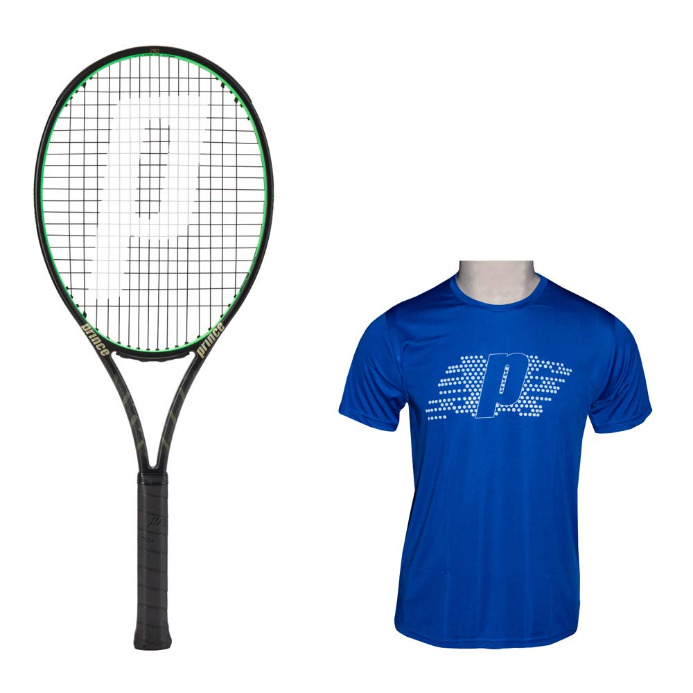 PrinceTENNIS RACKET TXT2 TOUR 100 (290 GRAMS) WITH ROUND NECK TSHIRT BLUE SIZE M