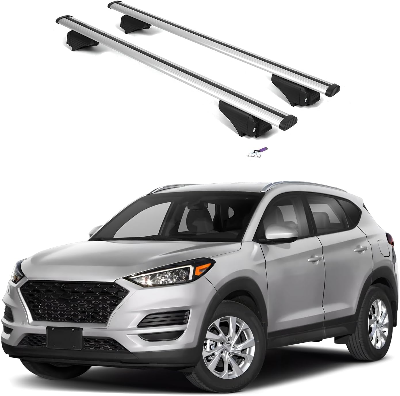 ERKUL Roof Rack Cross Bars for Hyundai Tucson 2016-2021 | Aluminum Crossbars with Anti Theft Lock for Rooftop | Compatible with Flush Rails - Black